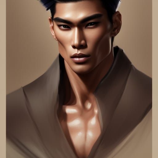Manchu Asian Male :
six feet tall, high cheekbones, model good looks, symmetrical face and body, fit and muscular, yet ...