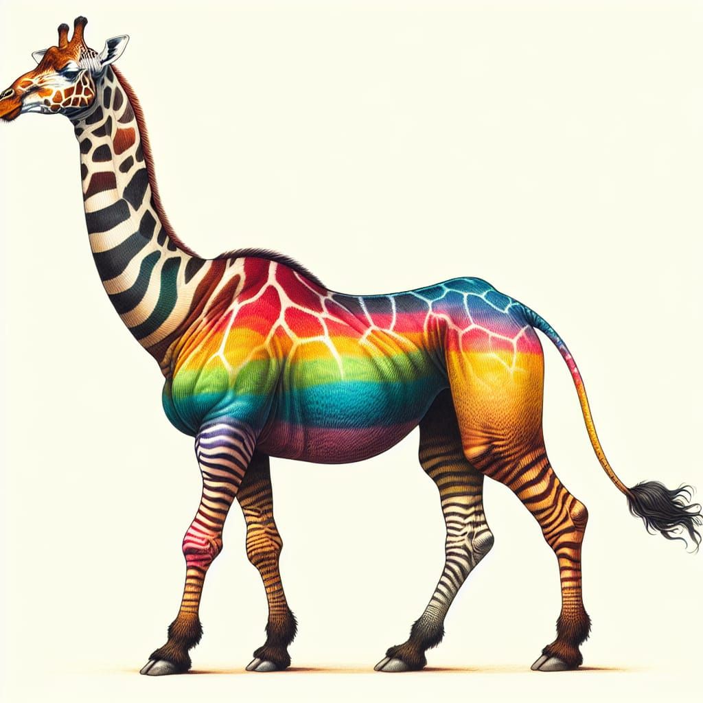 Rainbow Giraffe-Camel Creature in Japanese Illustration Styl...