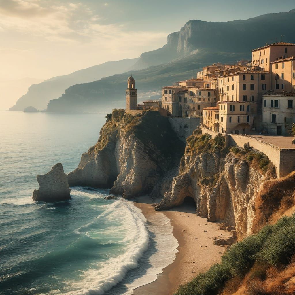 Lone Figure Amidst Ancient Cliffside Torre