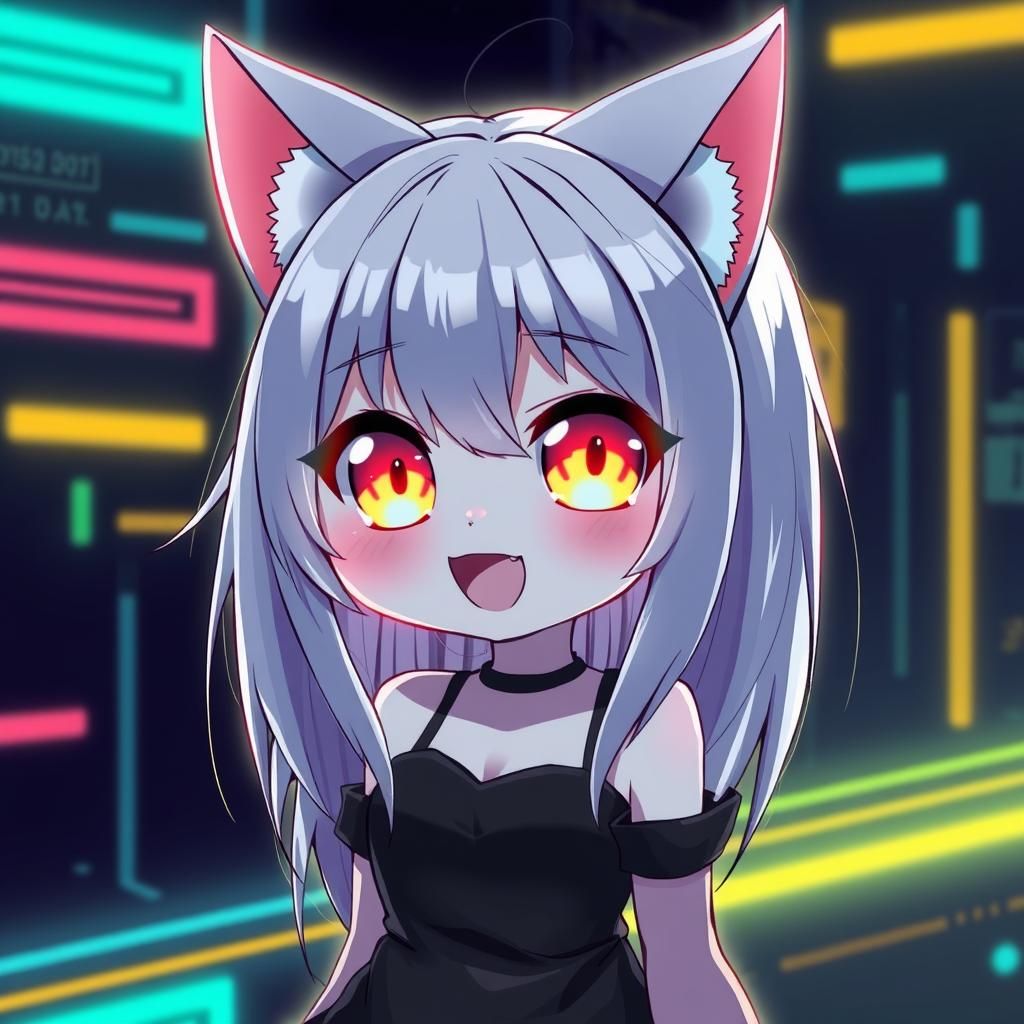 Cyberpunk Catgirl in Anime Synthwave Style