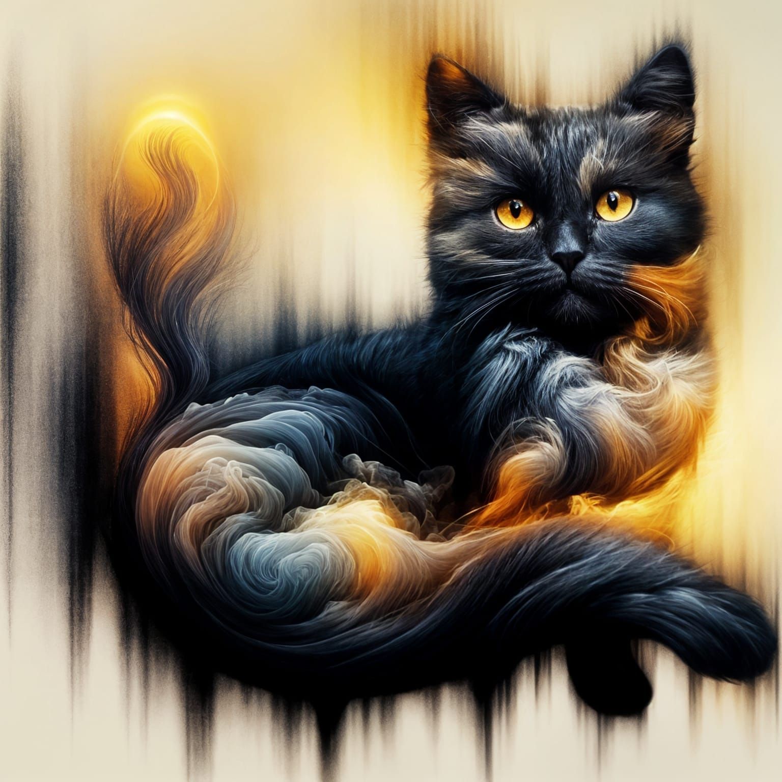 Smokey Black Cat in Techno Shamanism Style