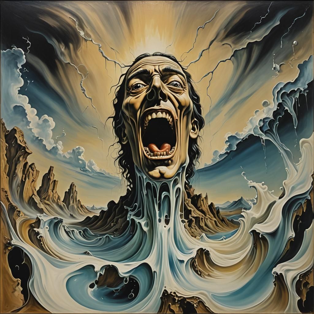 Surreal Scream: Melting Oil Painting in Dali Style
