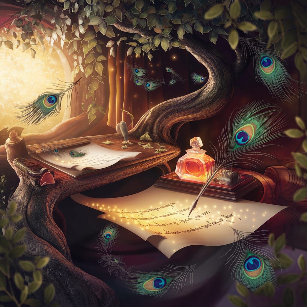 Enchanted Writing Nook with Floating Poetry