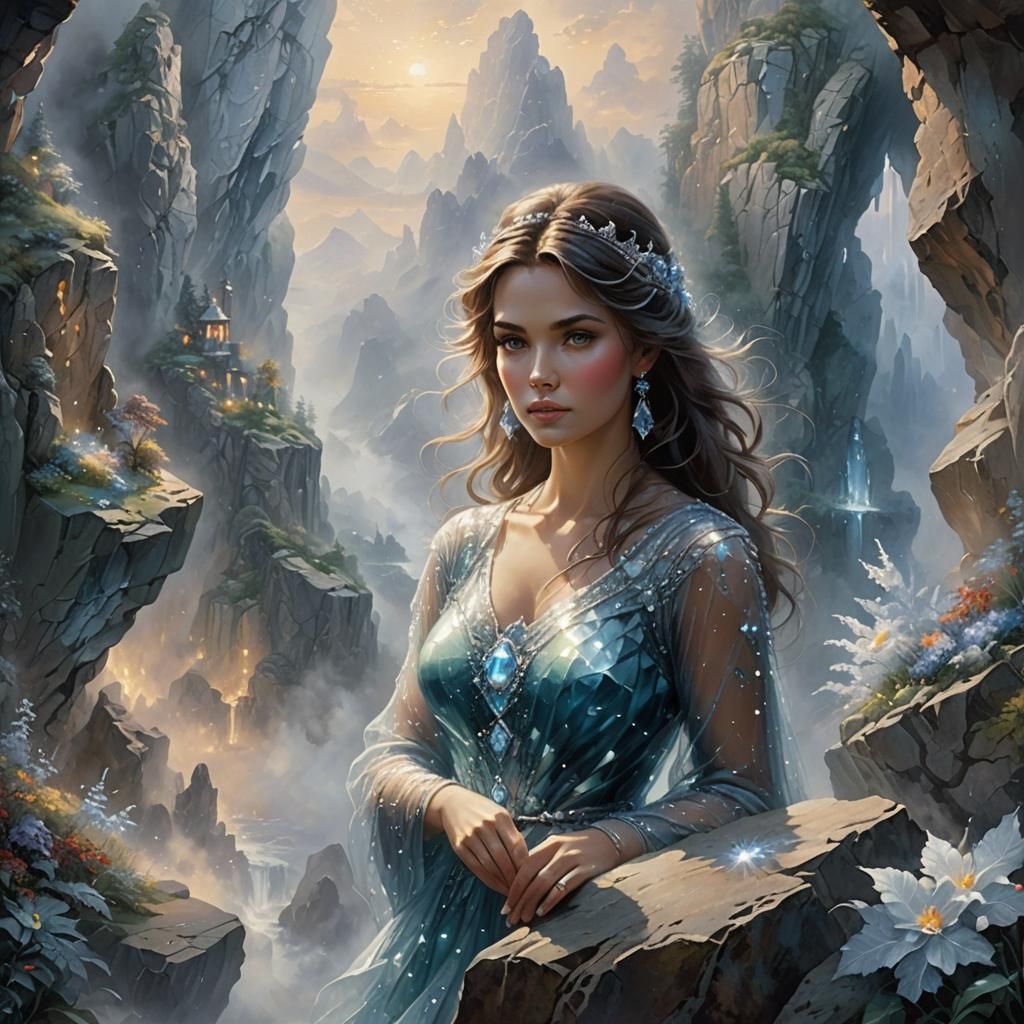 Ethereal Woman in Crystal Formation, Fantasy Art