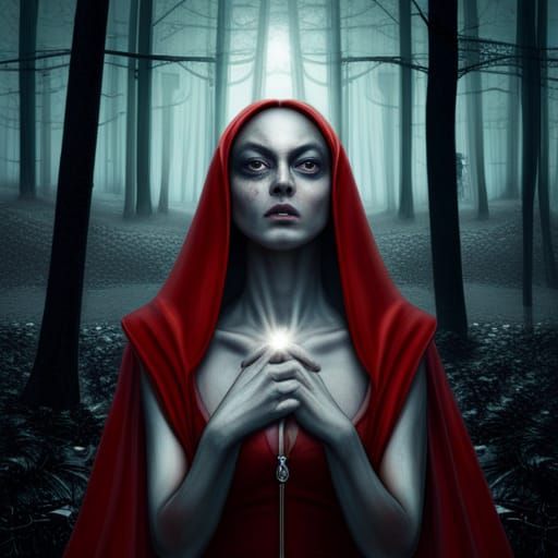 Macabre Alien Women in Red Robes Horror Scene