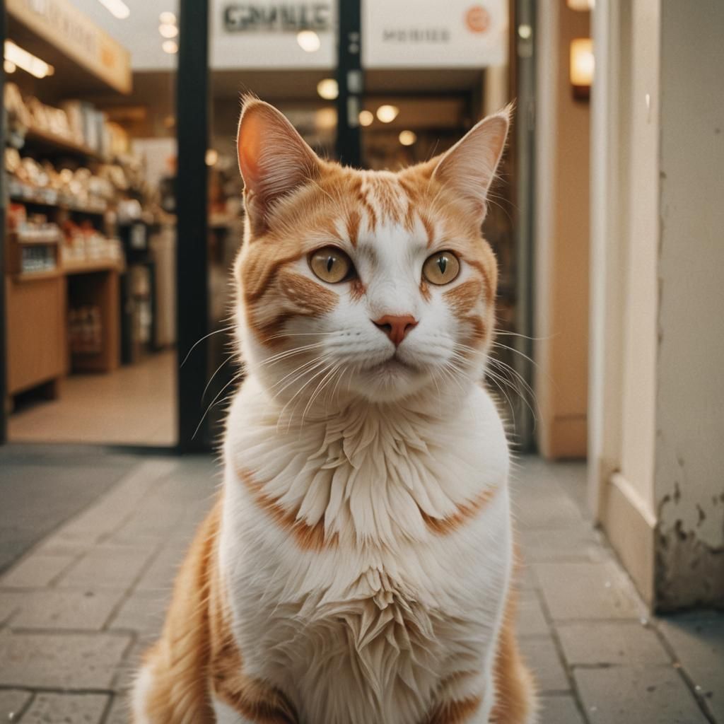 Pregnant Cat Entrance: Cinematic Film Still