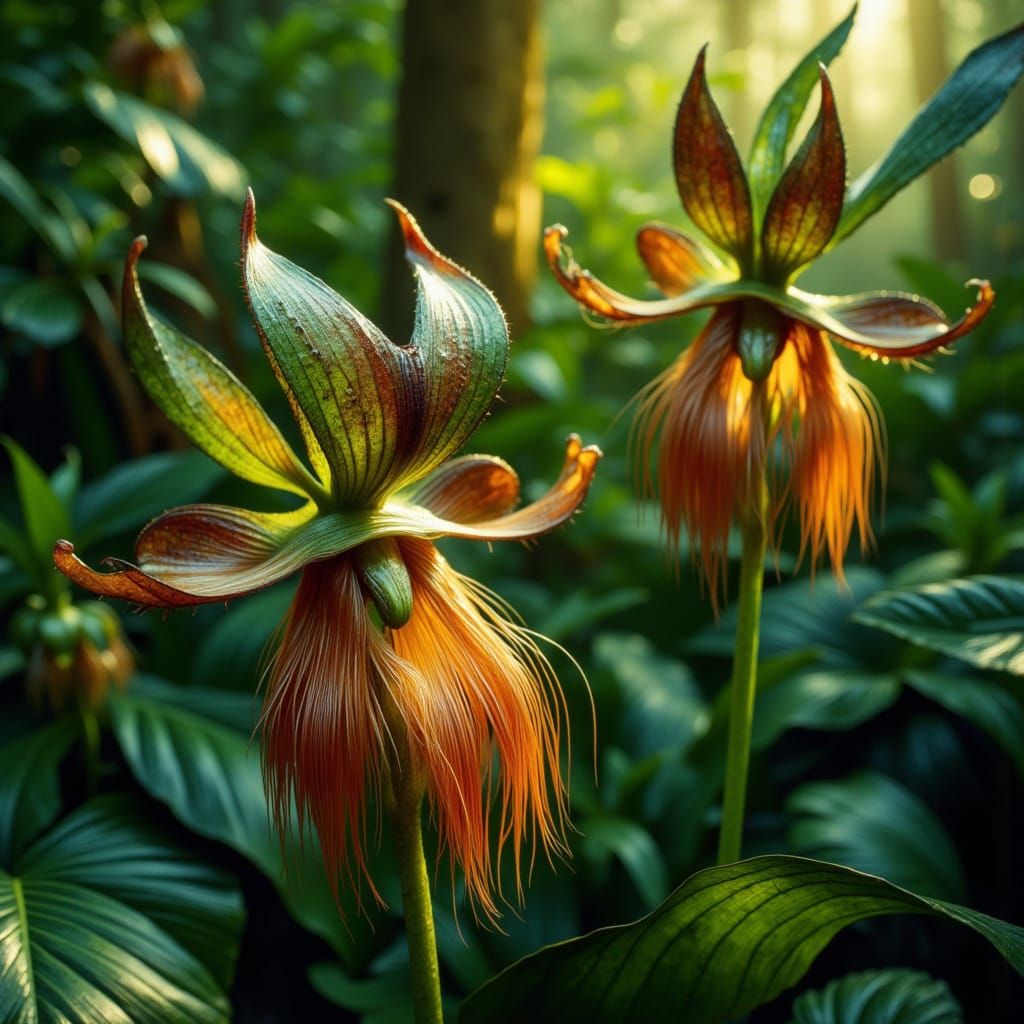 Exotic Tacca Chantrieri Flowers in Golden Light