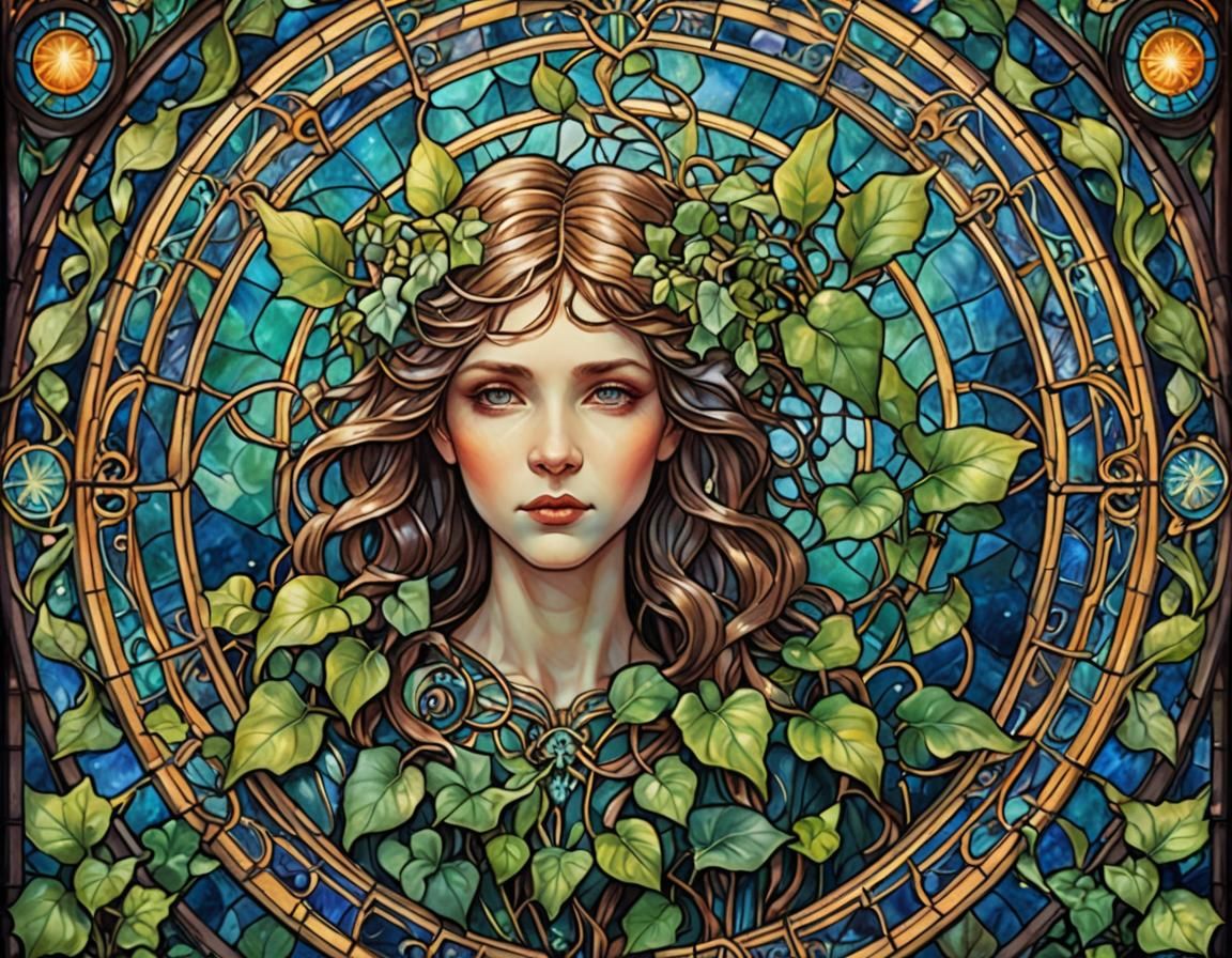 Art Nouveau Stained Glass Labyrinth with Ivy