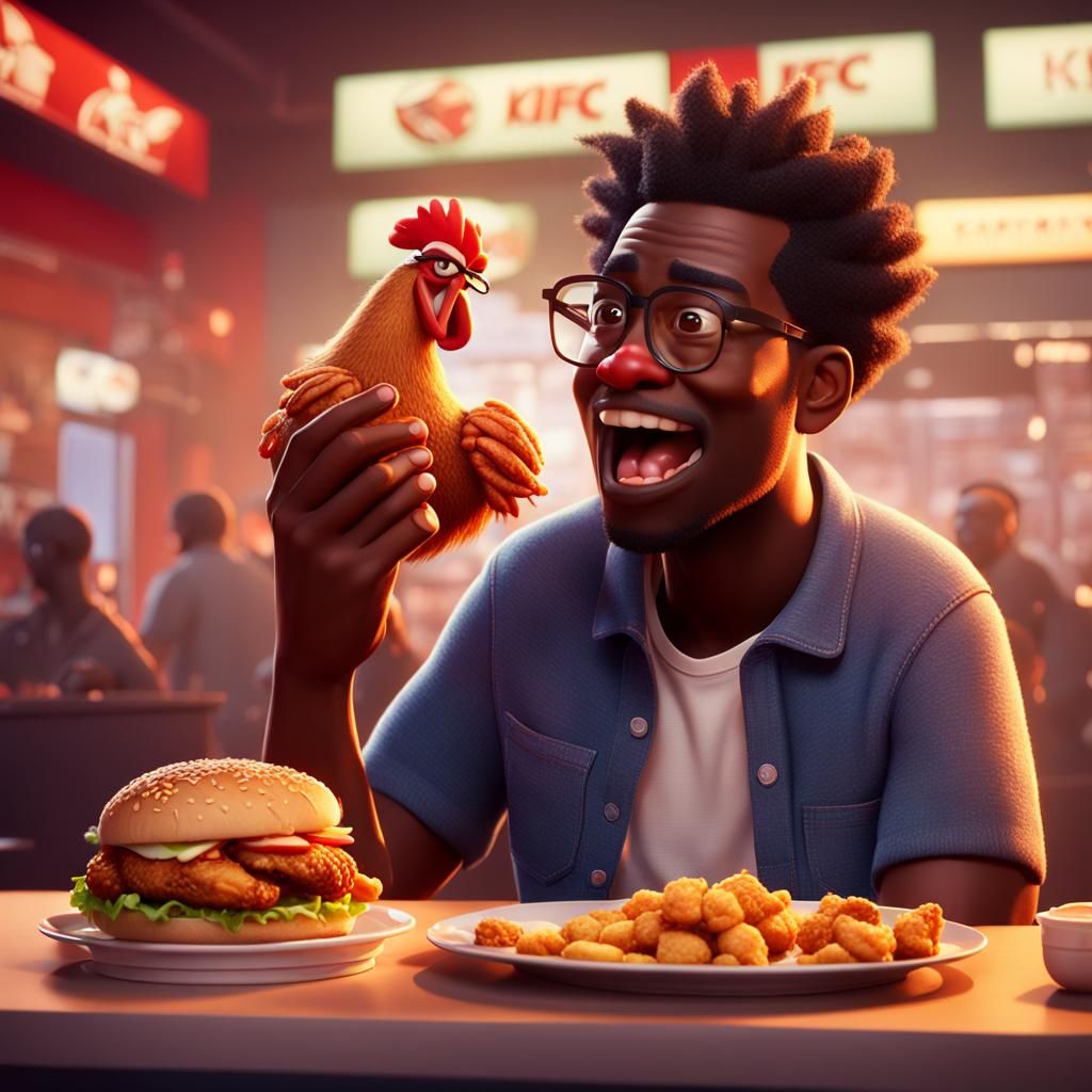 Man Eating Chicken: 3D Digital Art Style