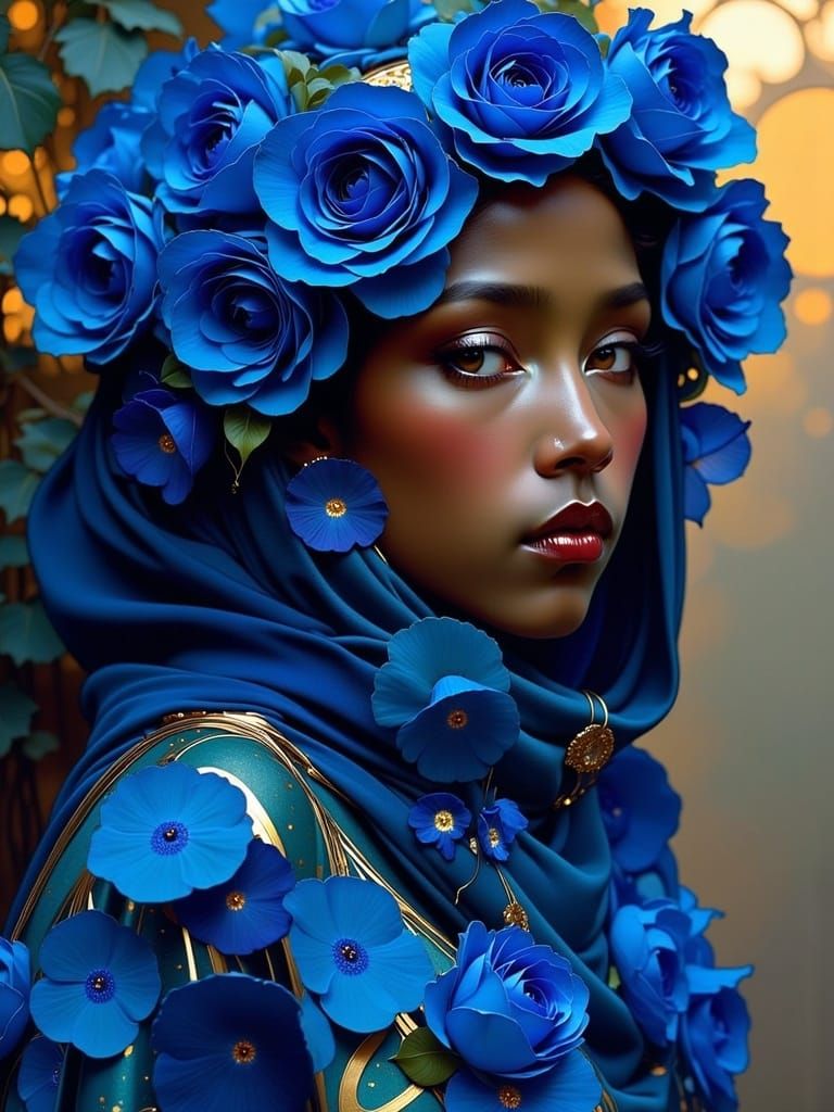 Exotic Woman in Art Nouveau Rose Cowl