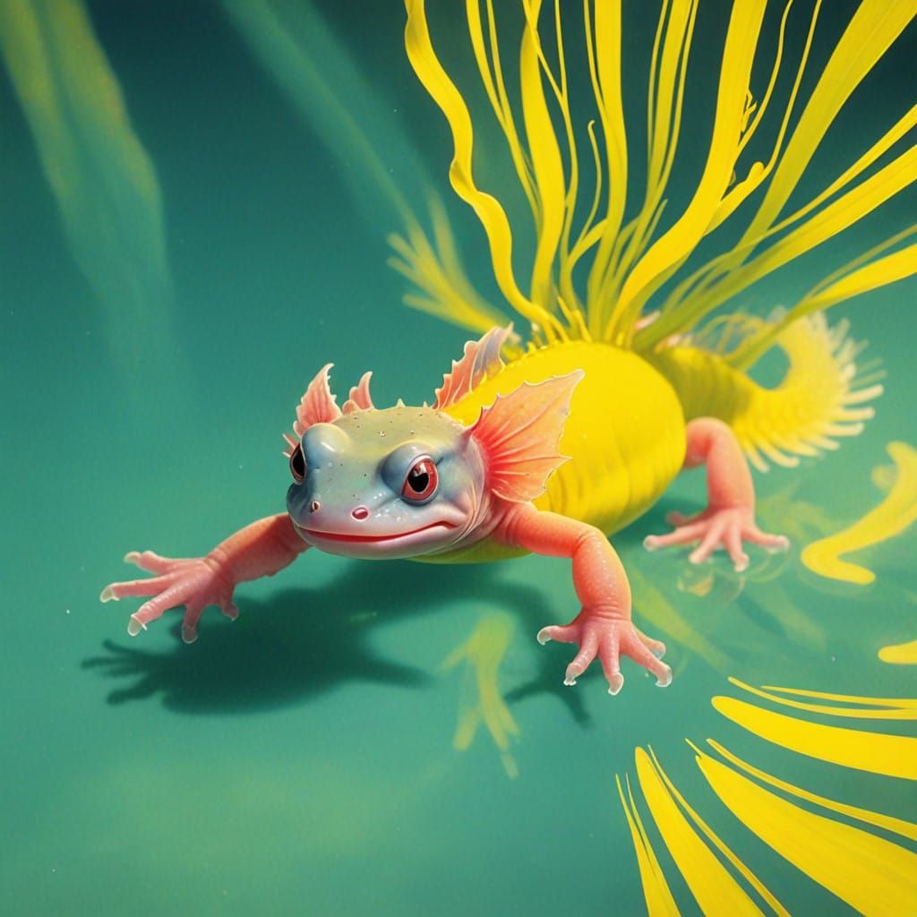 Axolotl Rises from the Depths in Dark Chiaroscuro