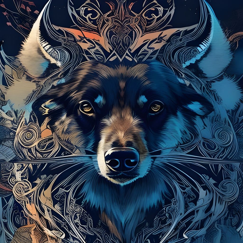 Detailed Portrait of Two Dogs with Dark Outlines