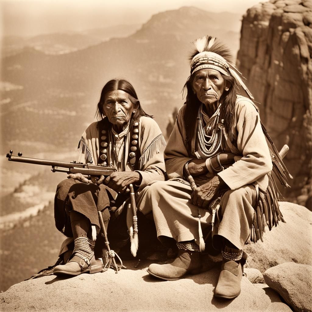 Apache Warrior Portrait Overlooking Misty Valley