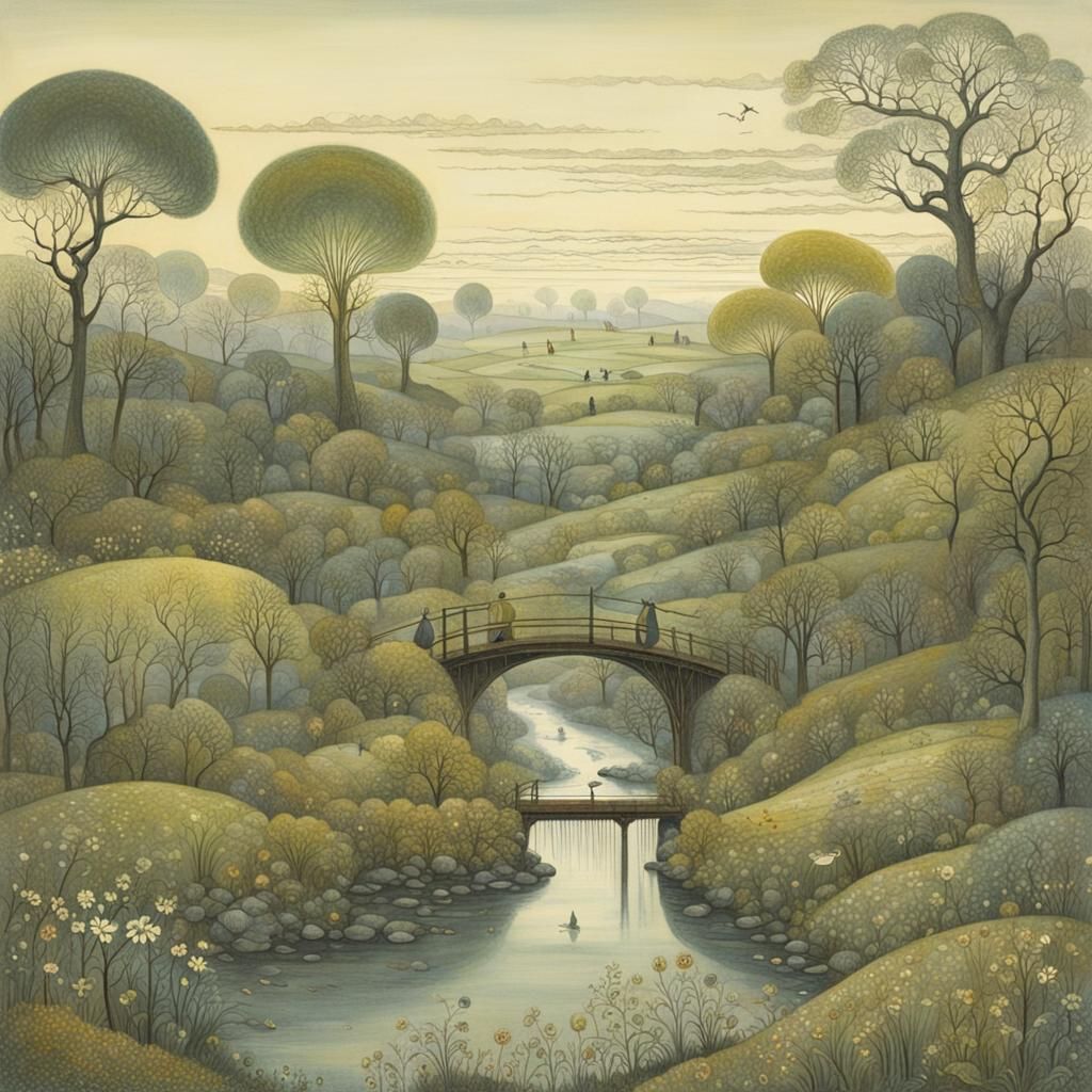 Detailed Landscape Painting with Dramatic Lighting