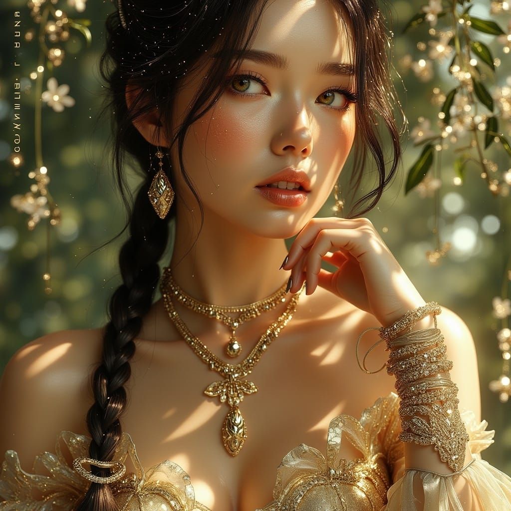 Ethereal Half-Body Portrait in Art Nouveau Style