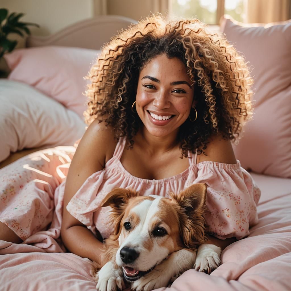 Woman and Dog Portrait in Golden Light