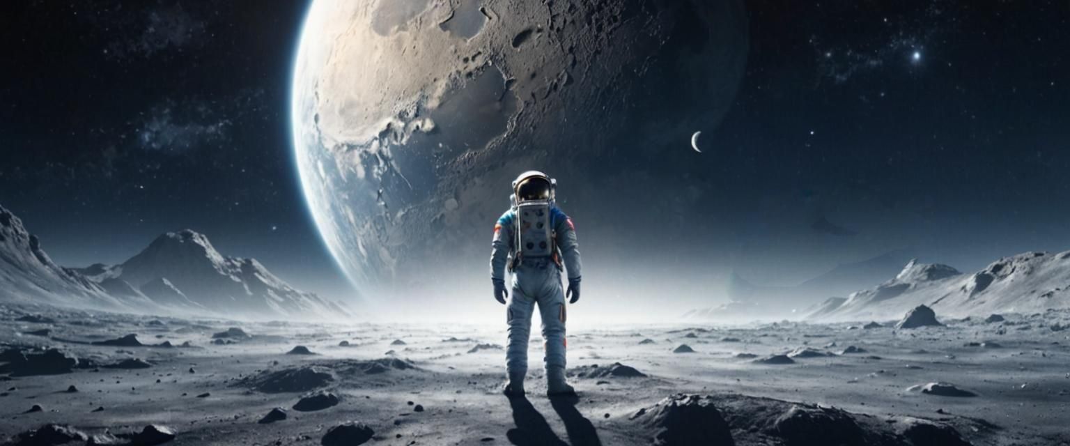 Astronaut on Moon Gazing at Earth in 8K Realism
