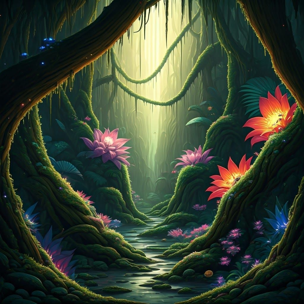 Mystical Jungle Ecosystem with Extraterrestrial Wildlife