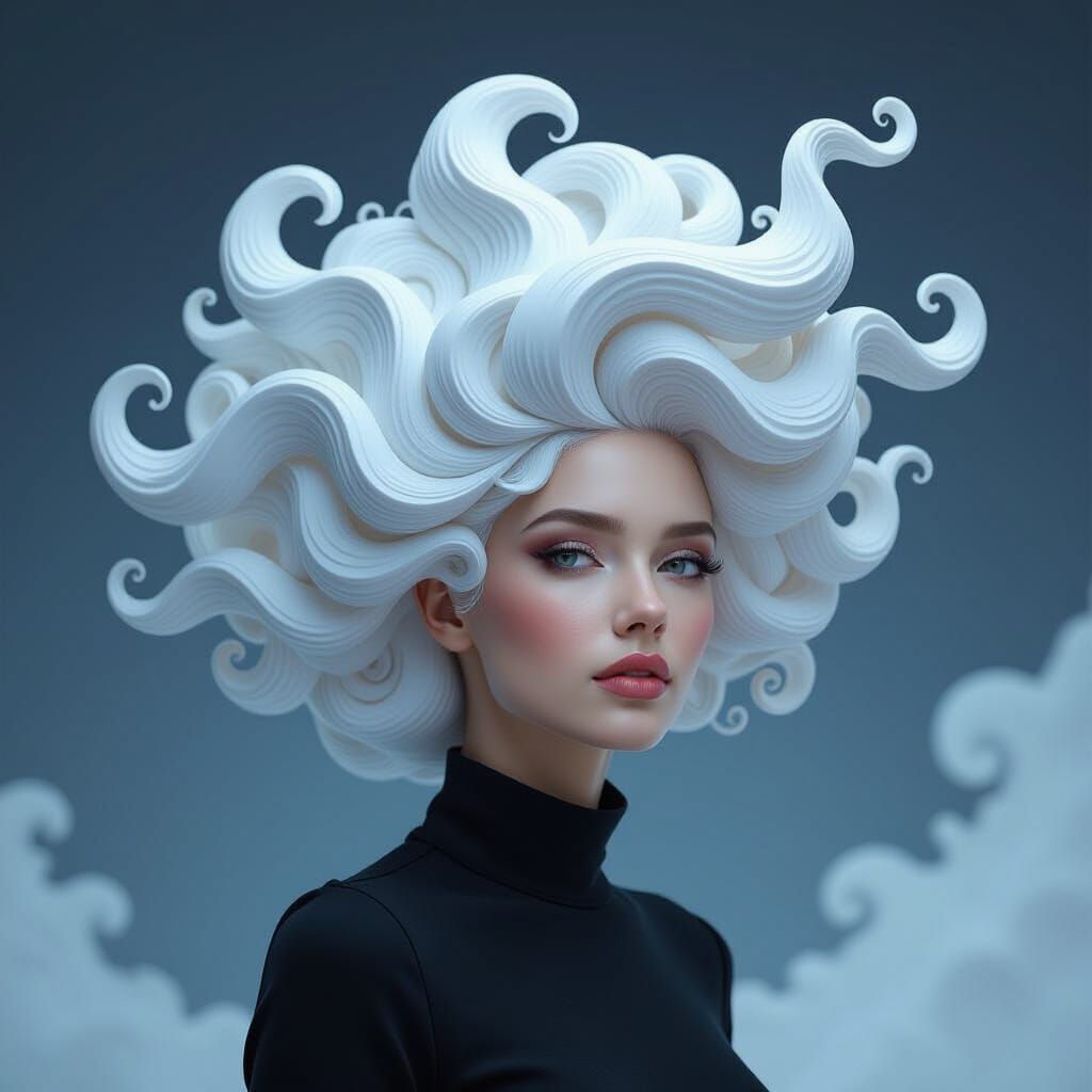 Woman with Cloud Hair: A Hyperrealistic Sculpture