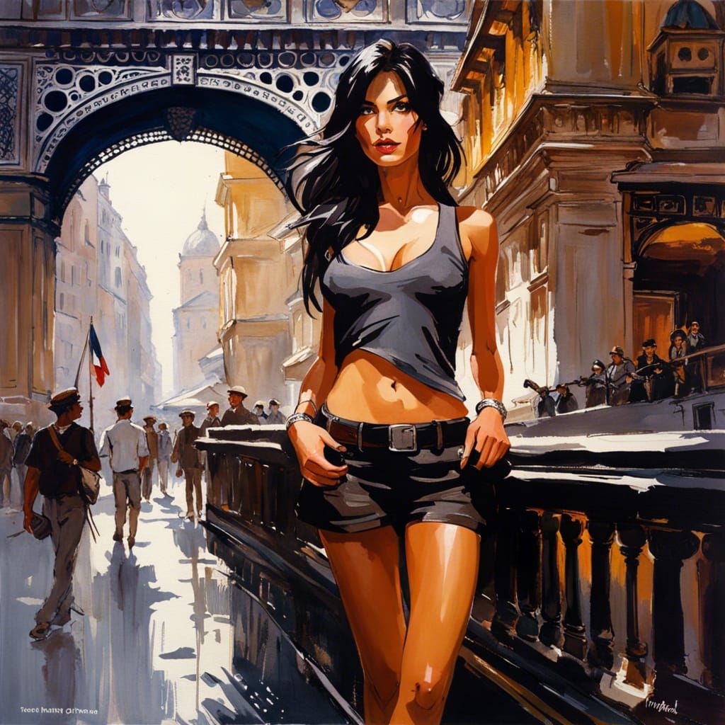 Beautiful French Tourist Operator Portrait in Splash Art