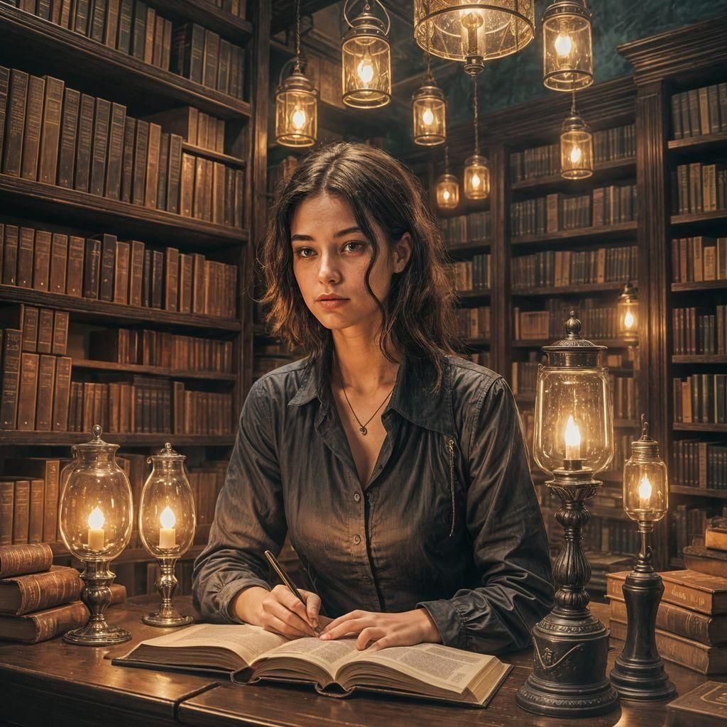 Young Woman in Library: Dark Academia Aesthetic