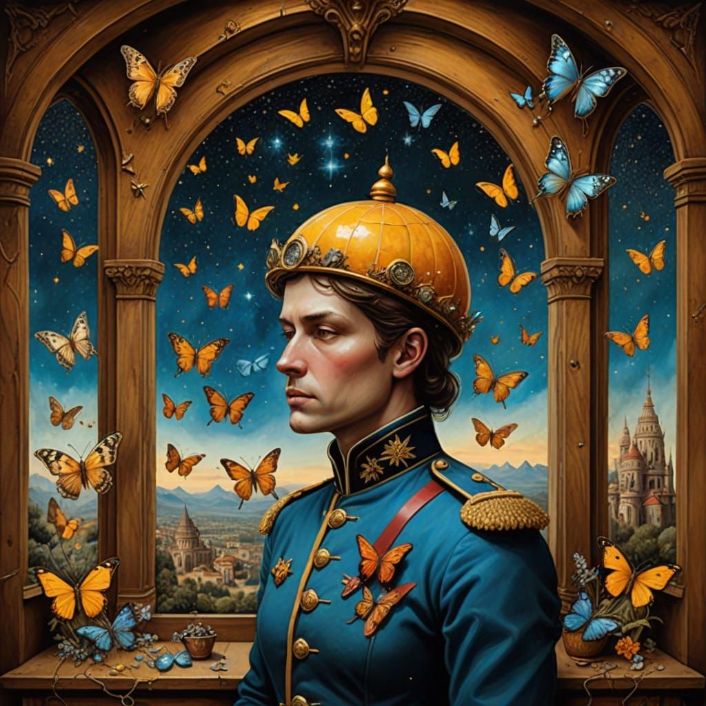 Surreal Palace Guard Among Celestial Honeycombs