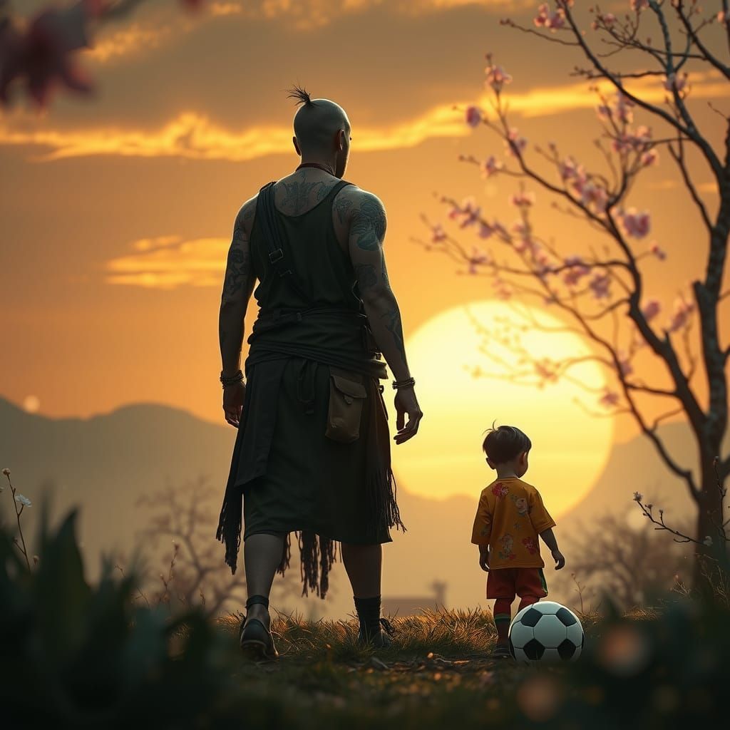 Contemplative Silence in Asian Sunset: Fantasy Concept Art