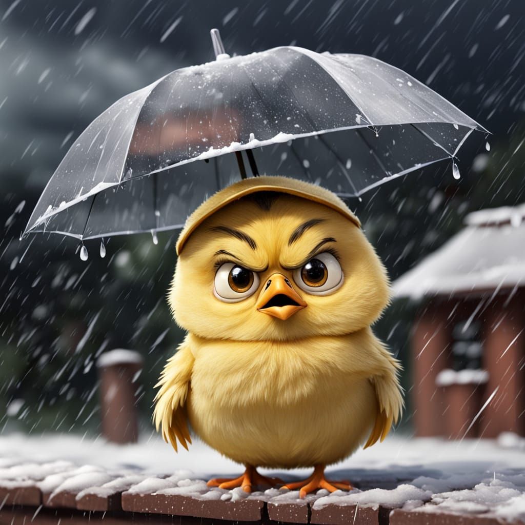 Grumpy Cartoon Chick Complaining About the Weather