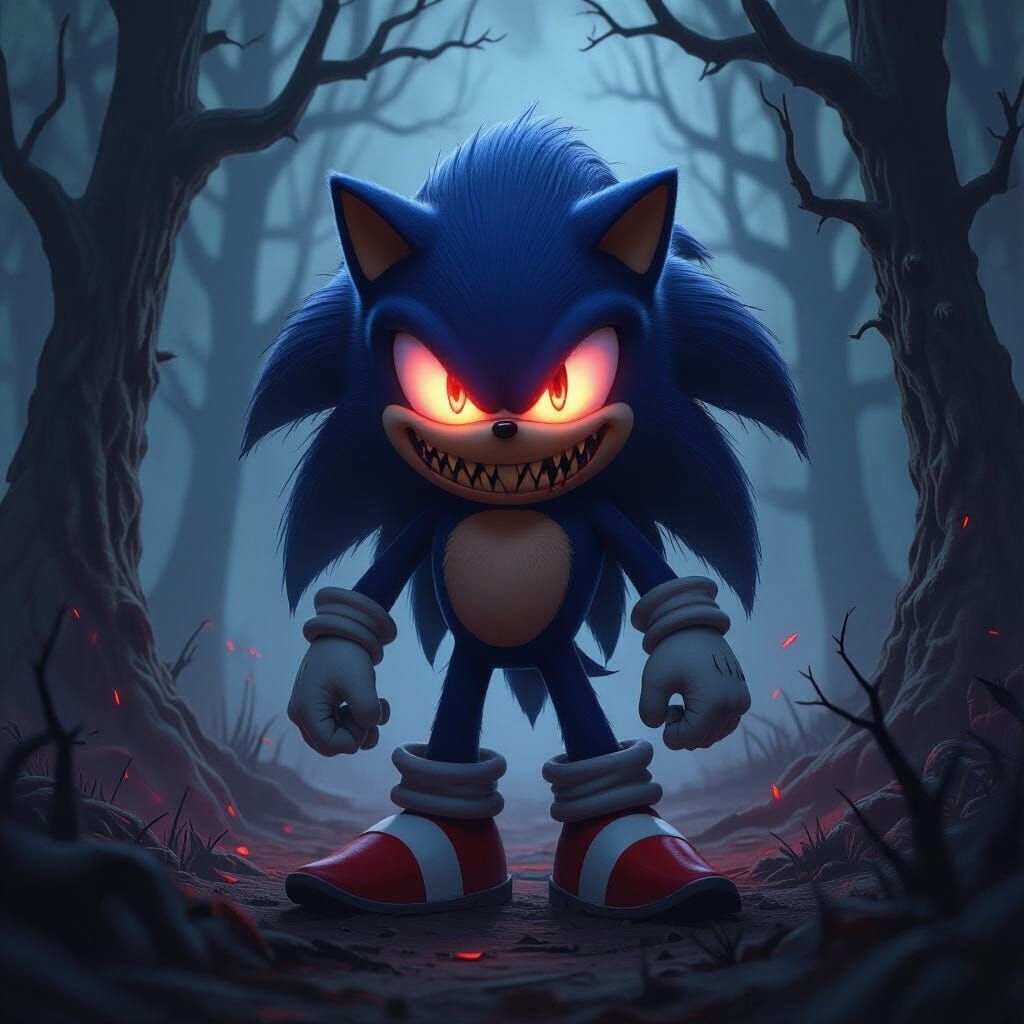 Terrifying Sonic.exe in Gothic Horror Forest