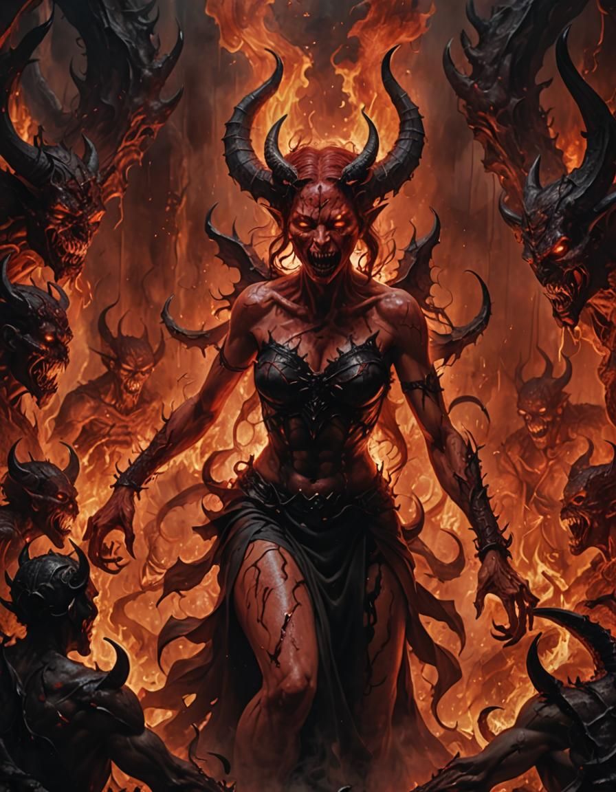 Female Demon Tormenting Souls in Hell