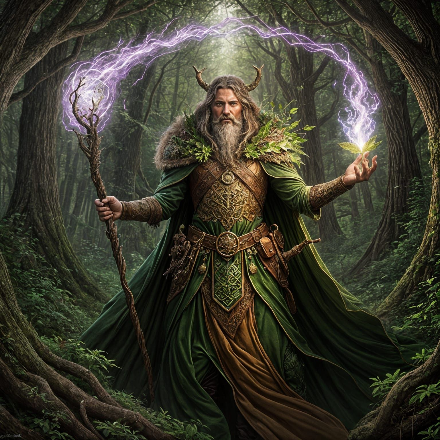 Detailed Forest Druid Casting Plant Spell