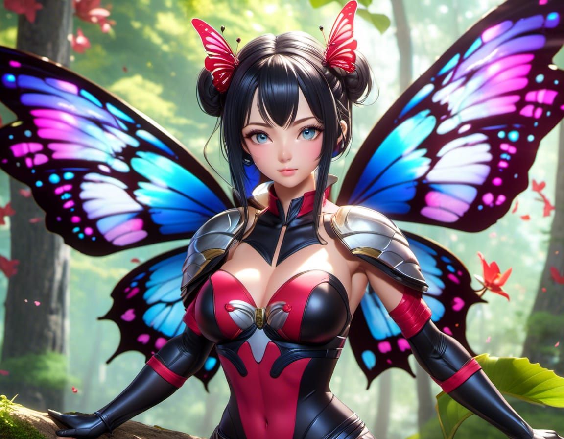 Butterfly Woman Portrait in Forest, Detailed 16k