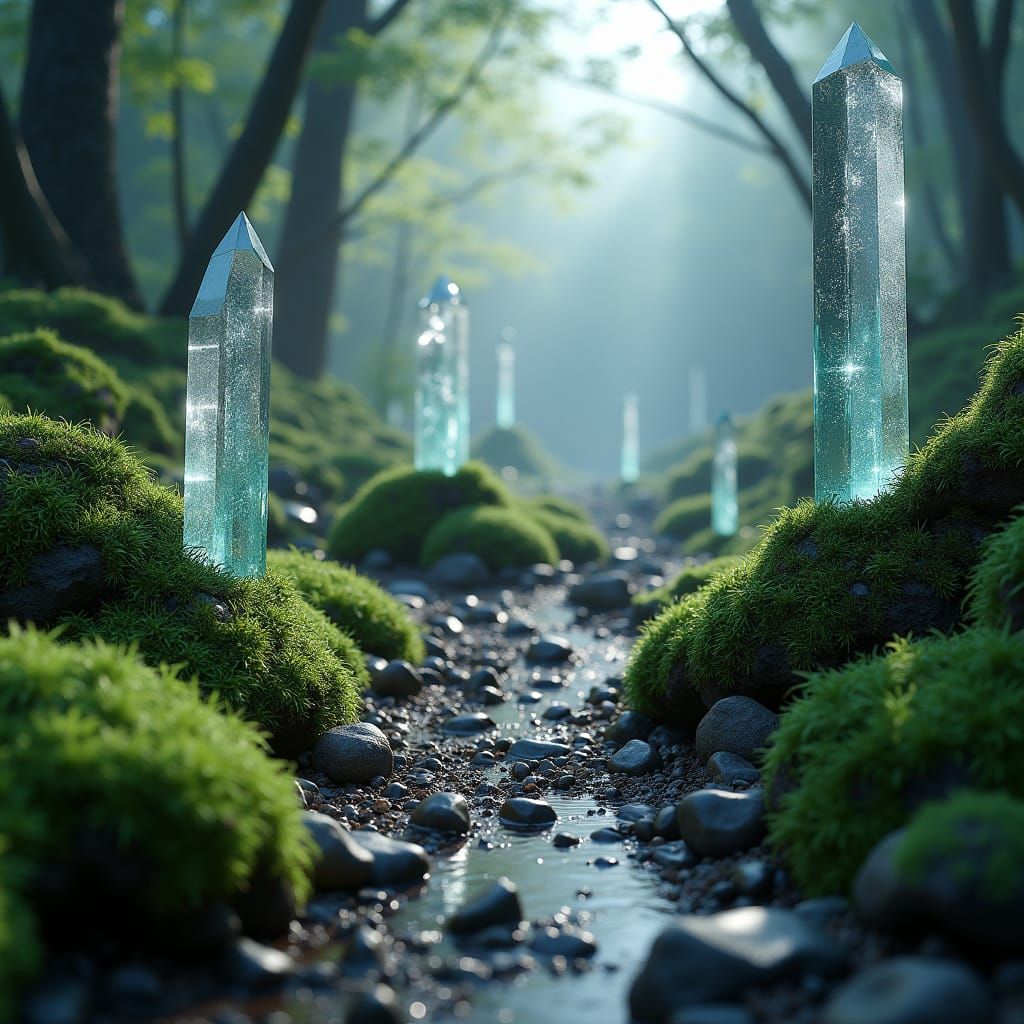 Surreal Crystal Pathway in Hyper-Realistic 3D Style