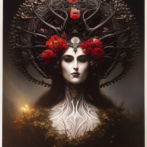 Gothic Floral Skull in Dark Fantasy Style