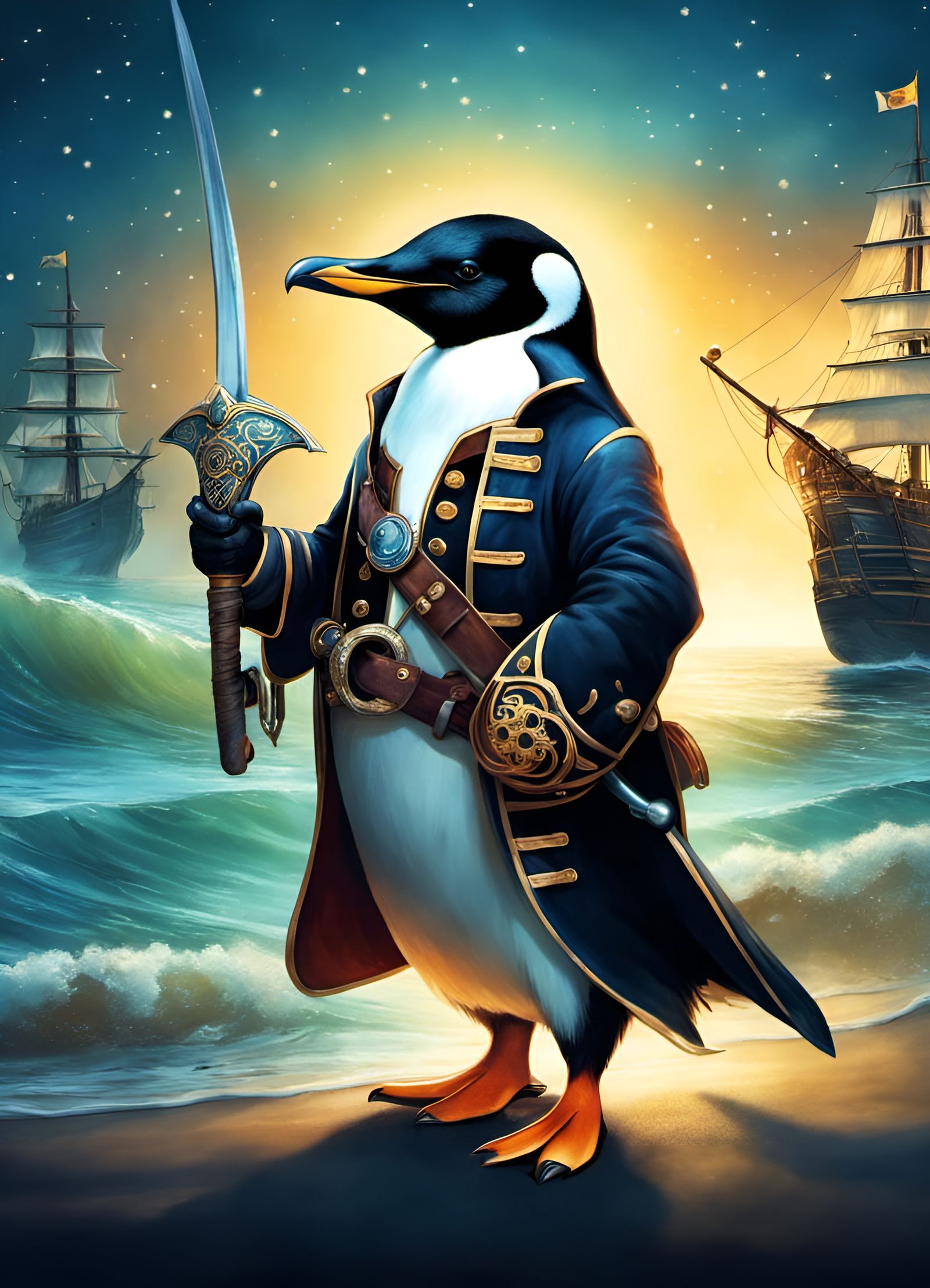 Adorable Penguin Pirate of the High Seas