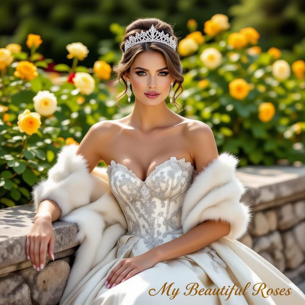 Elegant Woman in Garden, Art Nouveau Digital Portrait