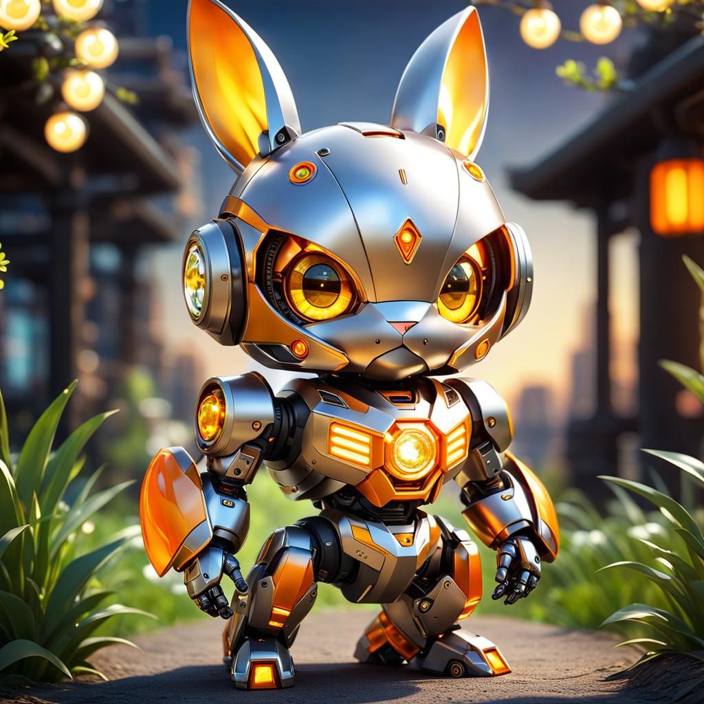 Adorable Chibi Robot Bunny with Sparkling Eyes