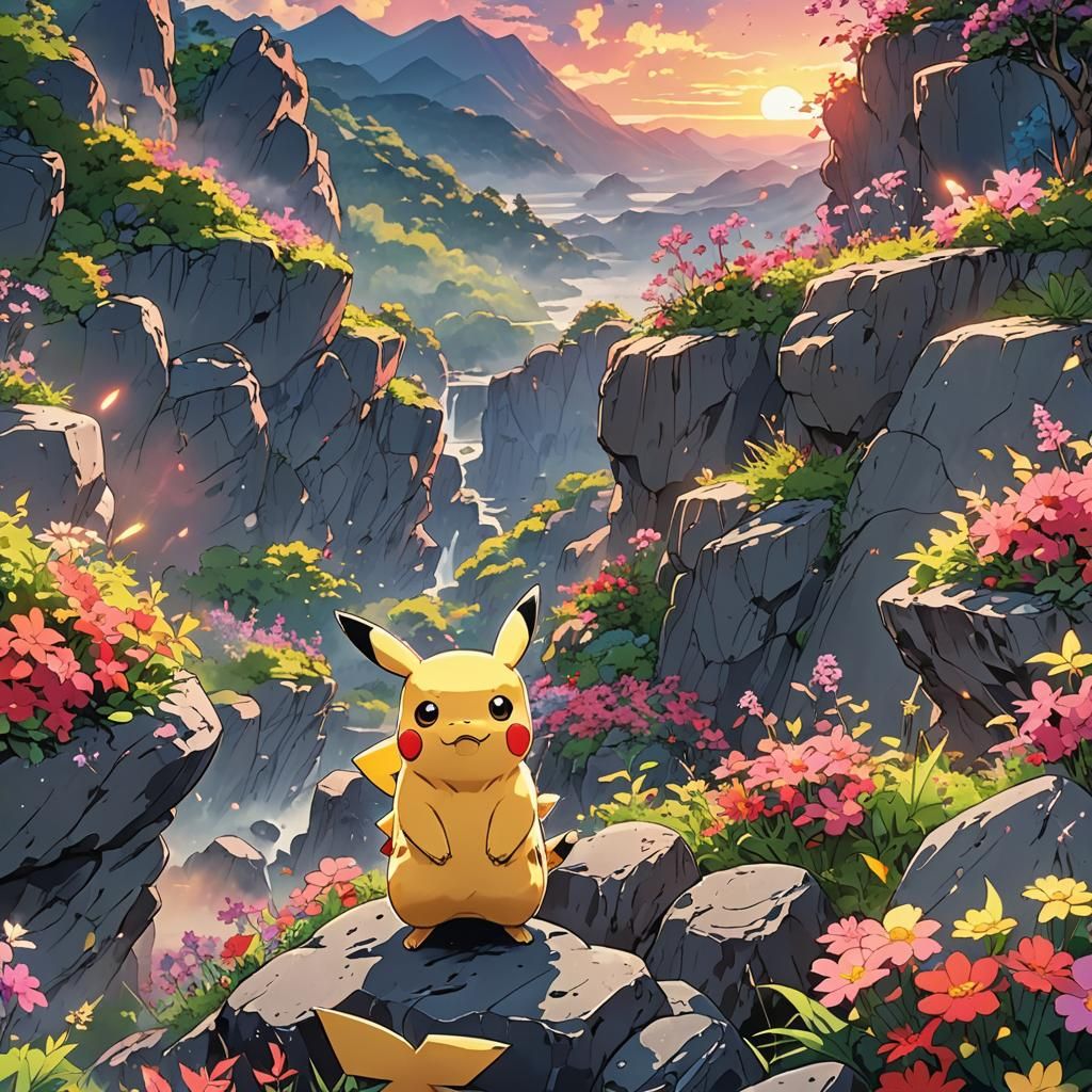 Pikachu in Anime Style with Electric Sparks