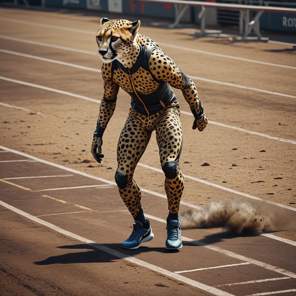 Cheetah Athlete Ready to Race: Detailed Matte Painting