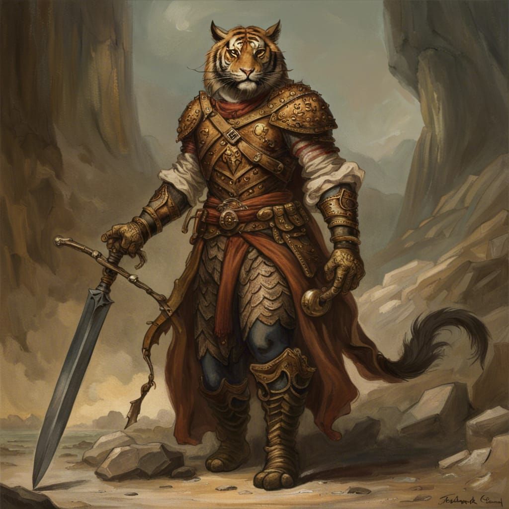 Tiger Adventurer in Leather Armor, Fantasy Illustration
