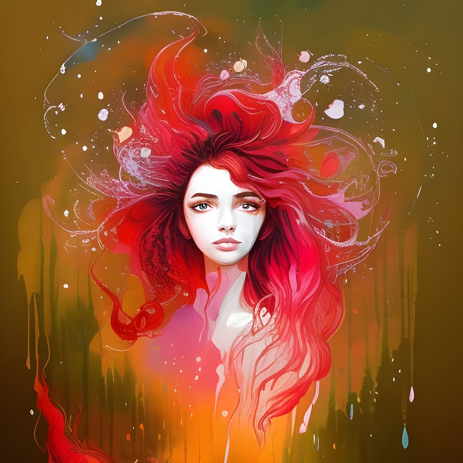 Hispanic Girl with Red Hair in Gouache Painting