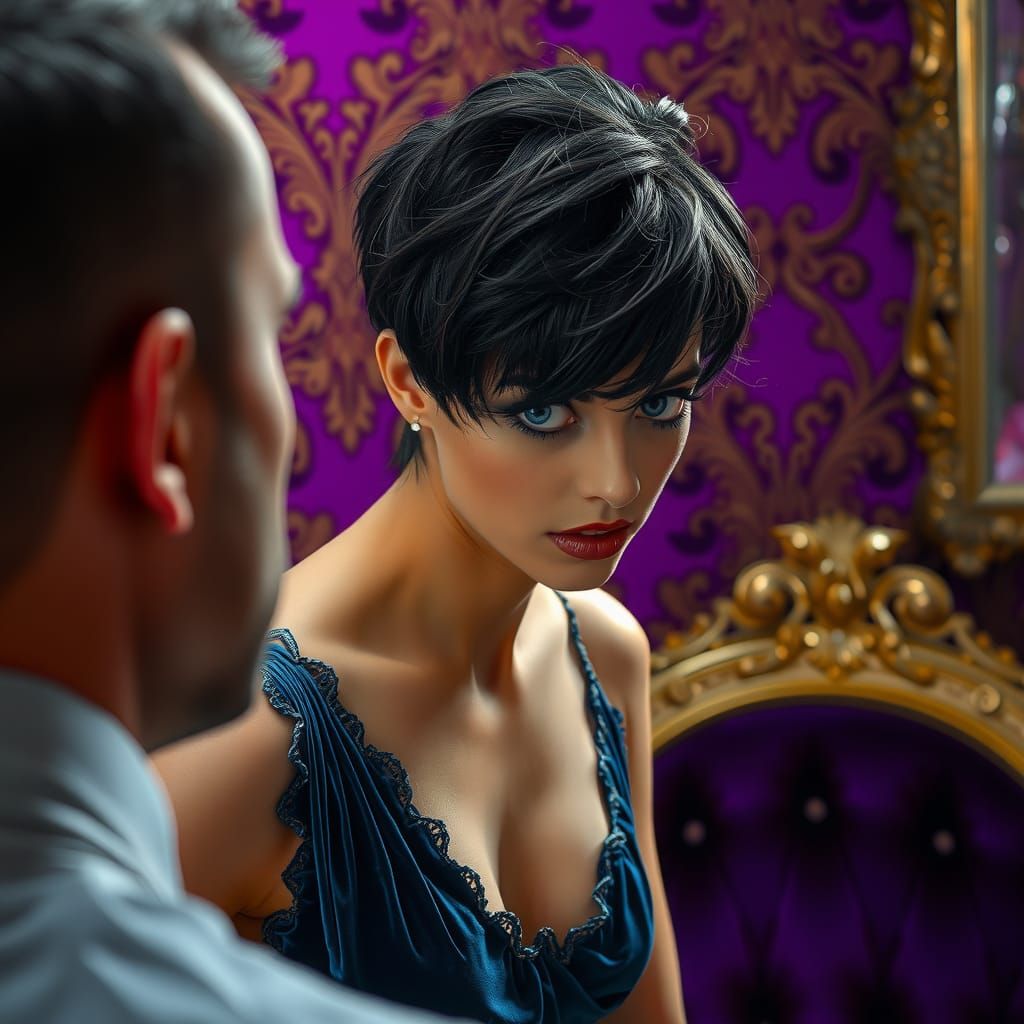 Italian Woman in Blue Velvet Nightgown