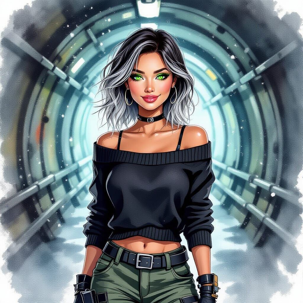 Watercolor of Smiling Woman with Green Eyes