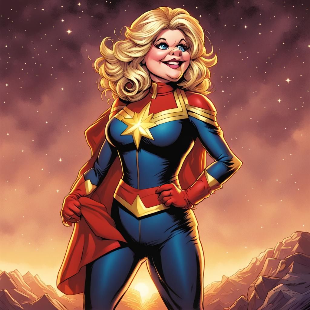 Miss Piggy the muppet as Captain Marvel