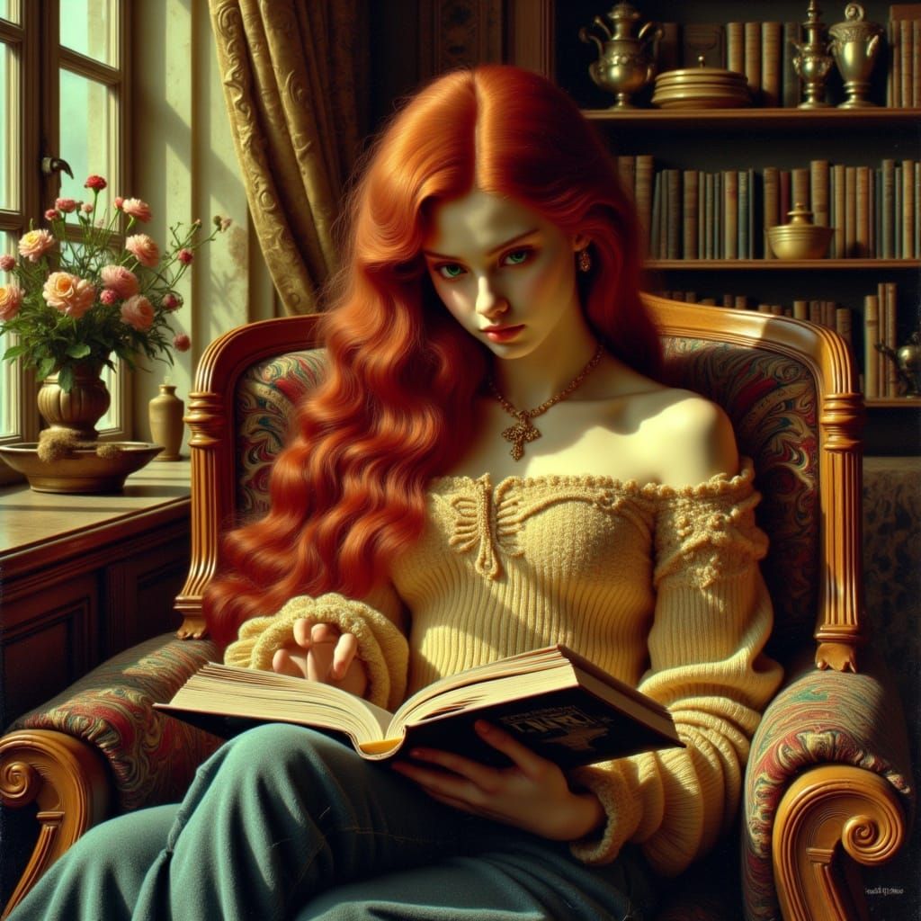 Ethereal Woman Lost in Art Nouveau-Inspired Dream