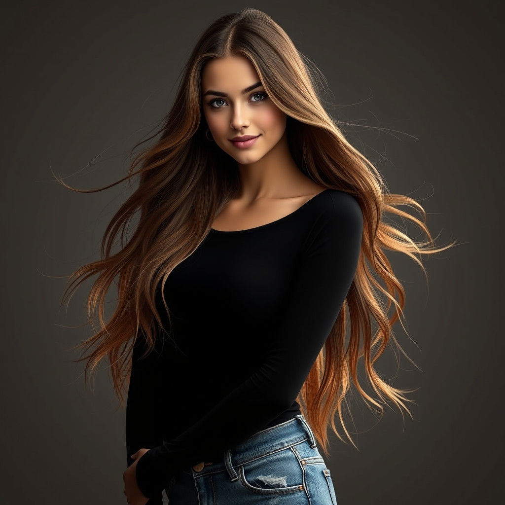 Ethereal Portrait of a Young Woman with Flowing Hair