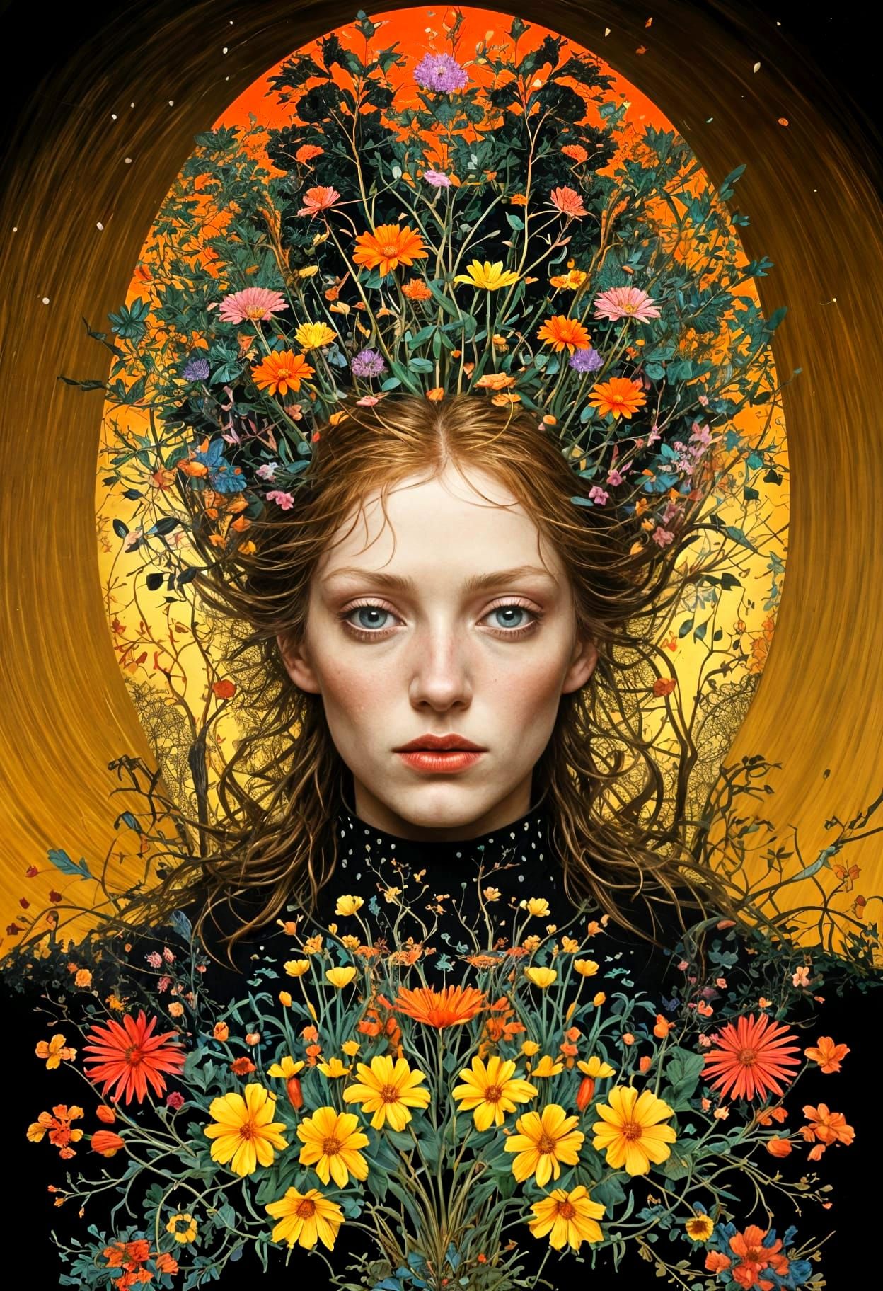 Psychedelic Explosion of Jungle Wildflowers in Intricate Sha...