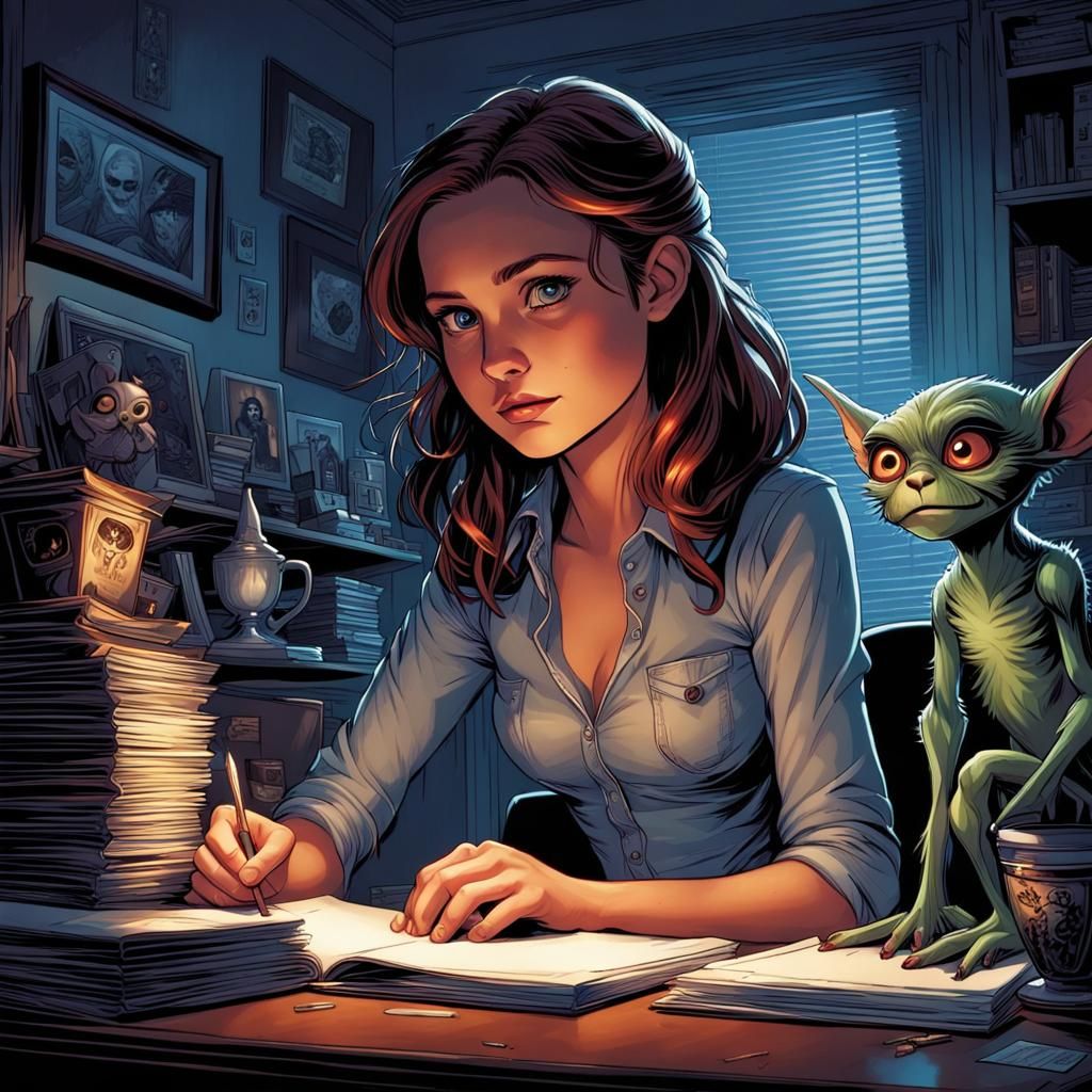 Girl and Gremlin in Disney Pixar Comic Style