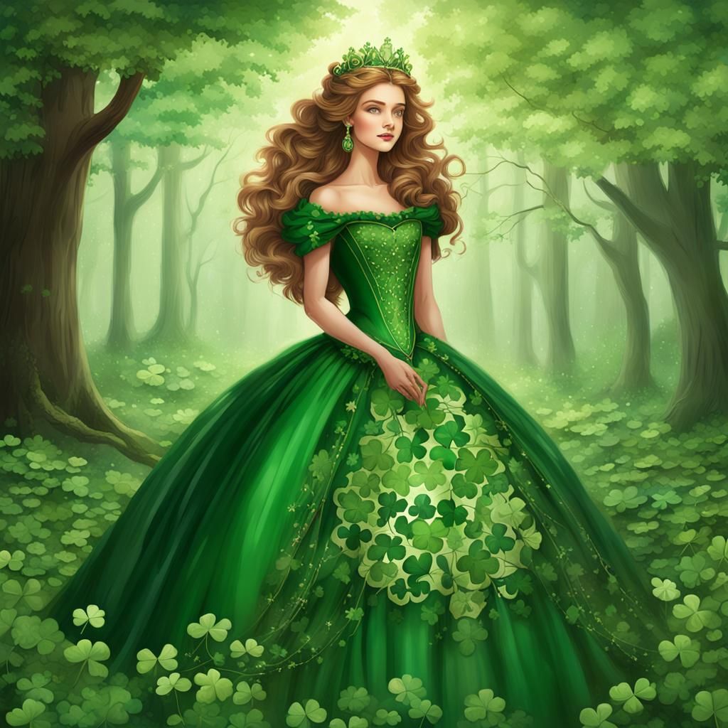 Queen in Victorian Gown in Clover Forest