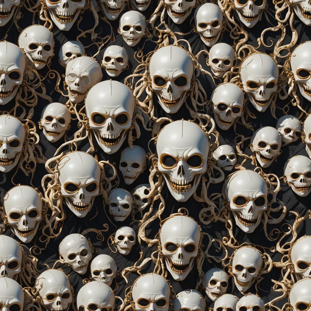 Albino Figure with Masks: Detailed Matte Painting